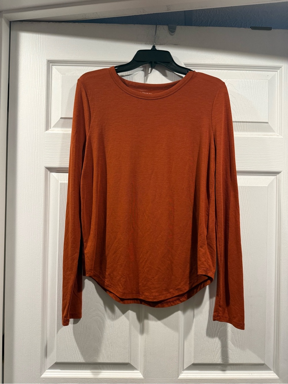 Mudd Women's Long-Sleeve Crewneck Top - Rust. Size medium